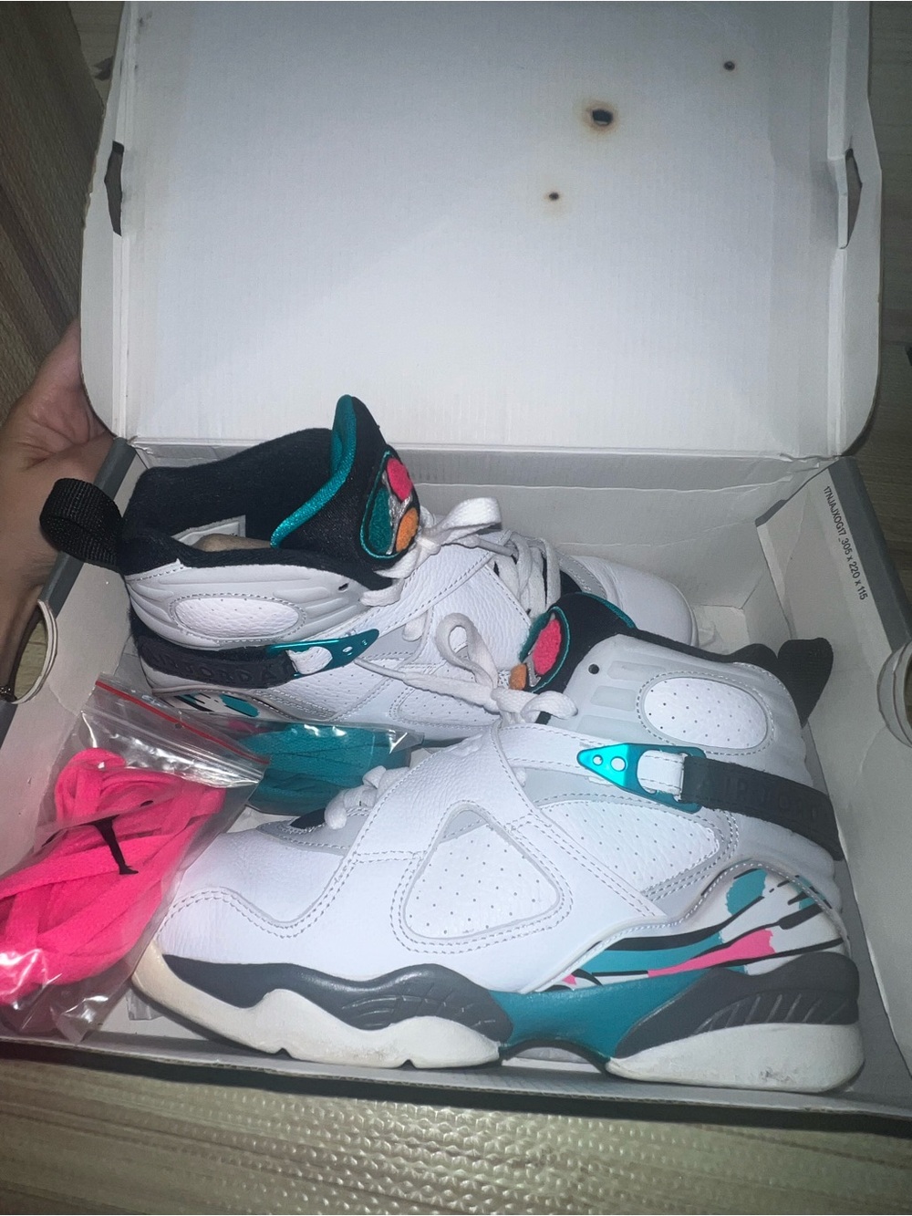 Jordan Kids White Teal Pink Black High-Top Sneakers 6Y Junior or 7.5 women